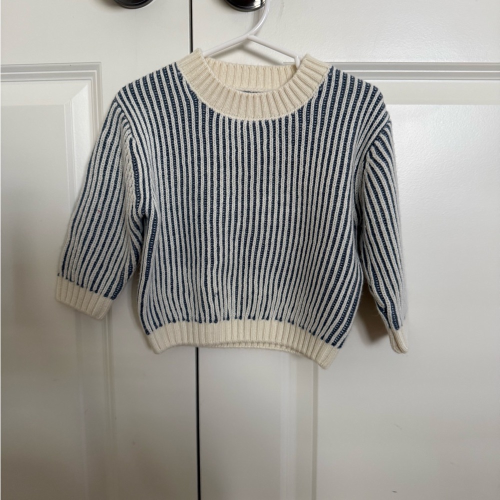 Quincy Mae Cream & Navy Striped Crewneck Sweater